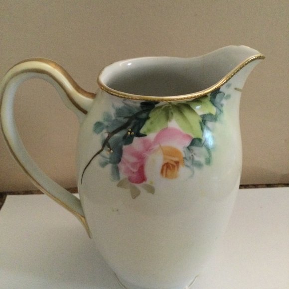 Vintage /antique Hand painted Nippon pitcher jar pink purple roses floral damage - Picture 3 of 7